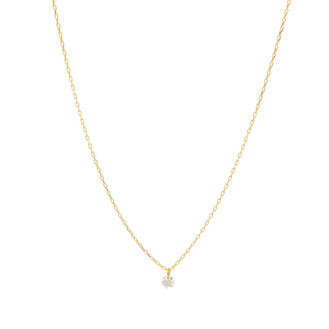 Small Single Round Diamond Necklace In 18K Yellow Gold