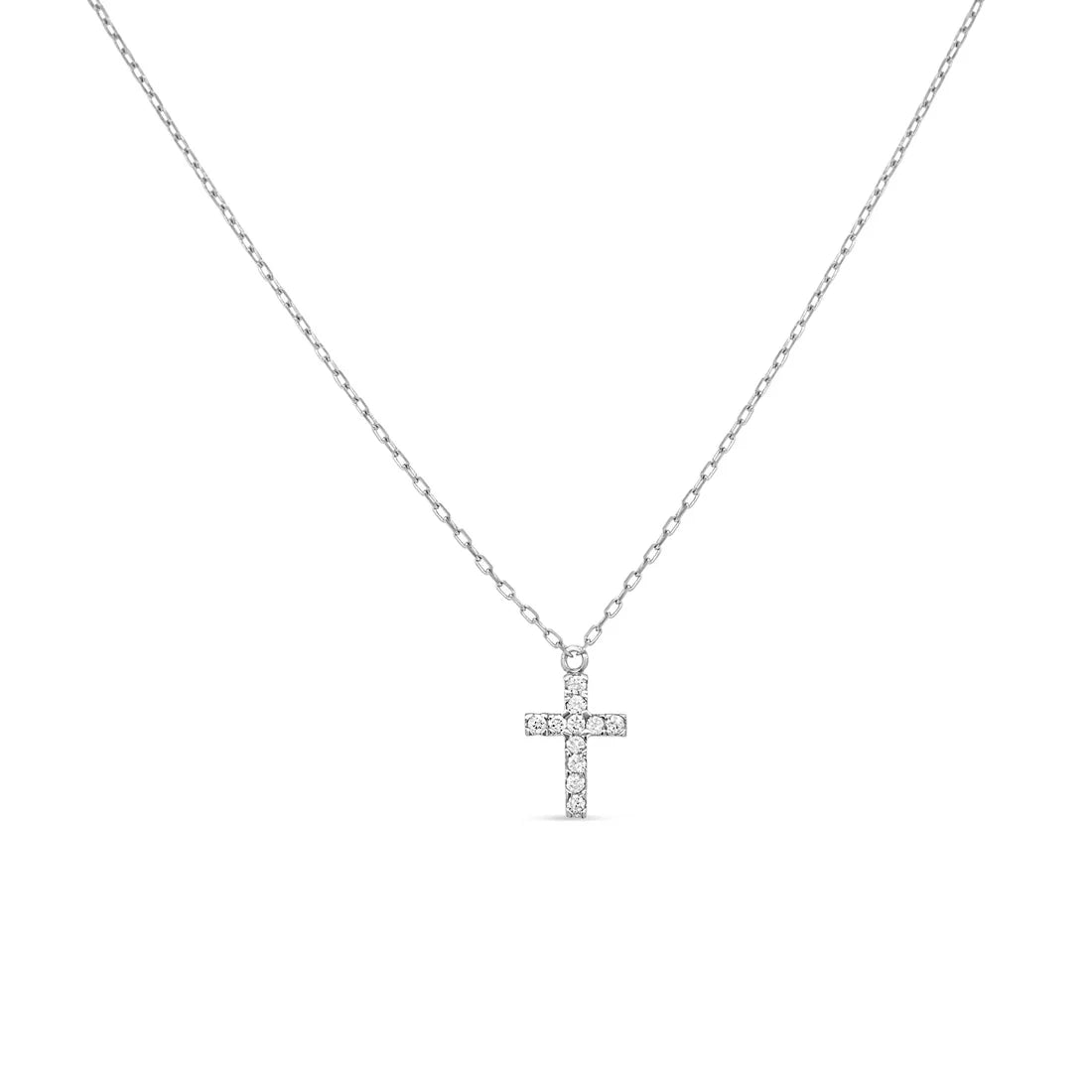 Diamond Cross Necklace in 18K White Gold