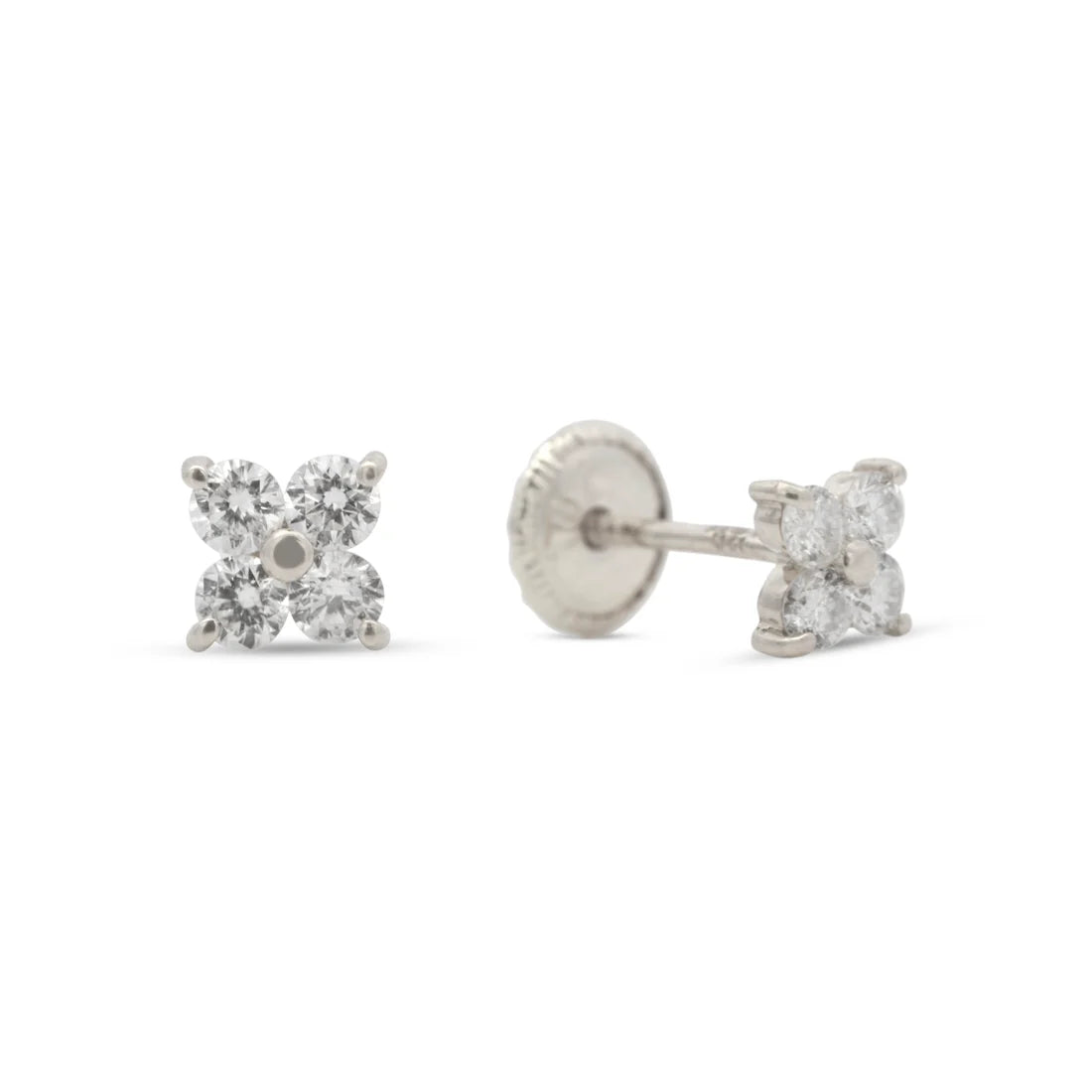Medium Flower Cluster Diamond Earrings In 18K White Gold