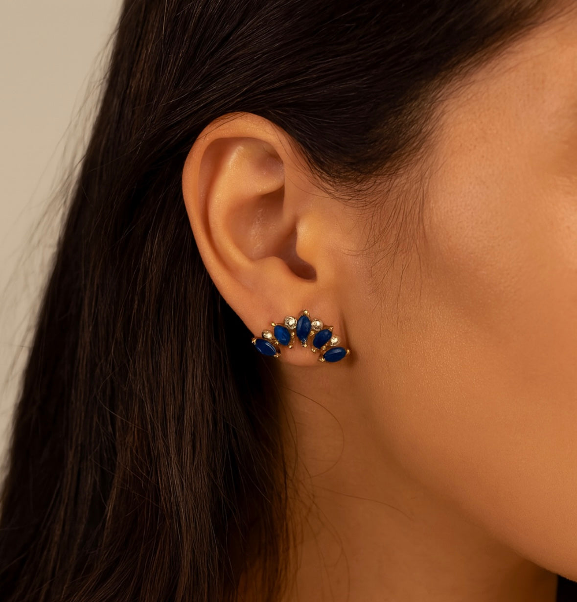 Diamond And Sapphire Climber Earrings