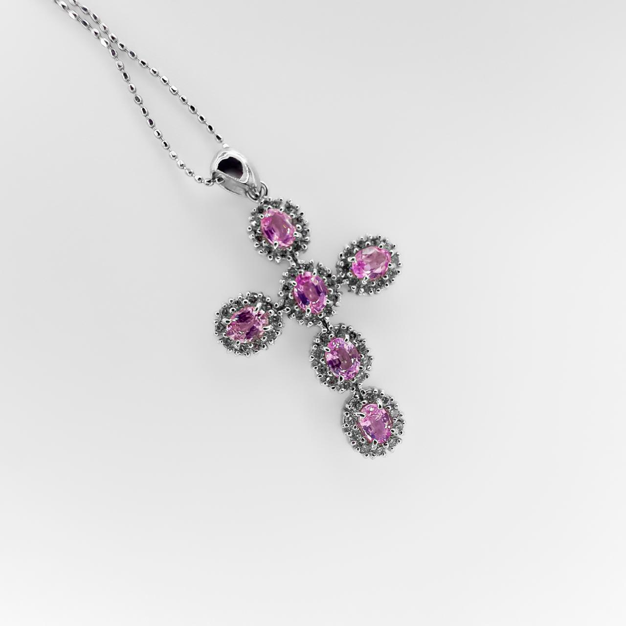 Diamond And Pink Sapphire Cross pendant