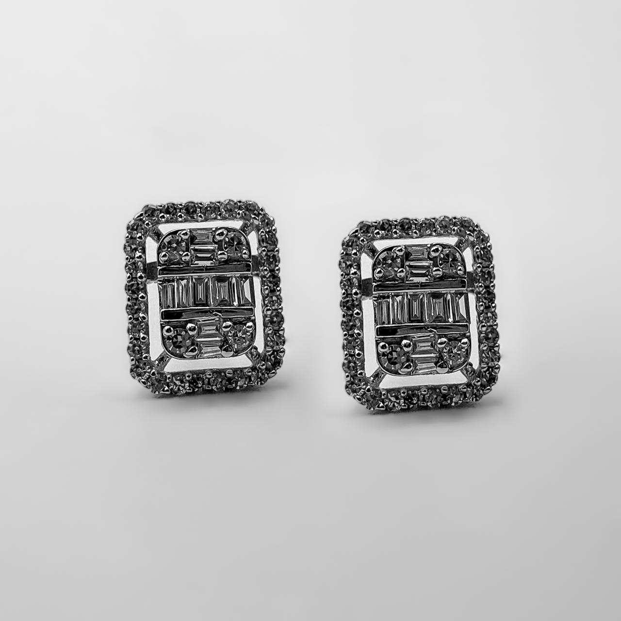 Diamond Emerald Shaped Stud Earrings