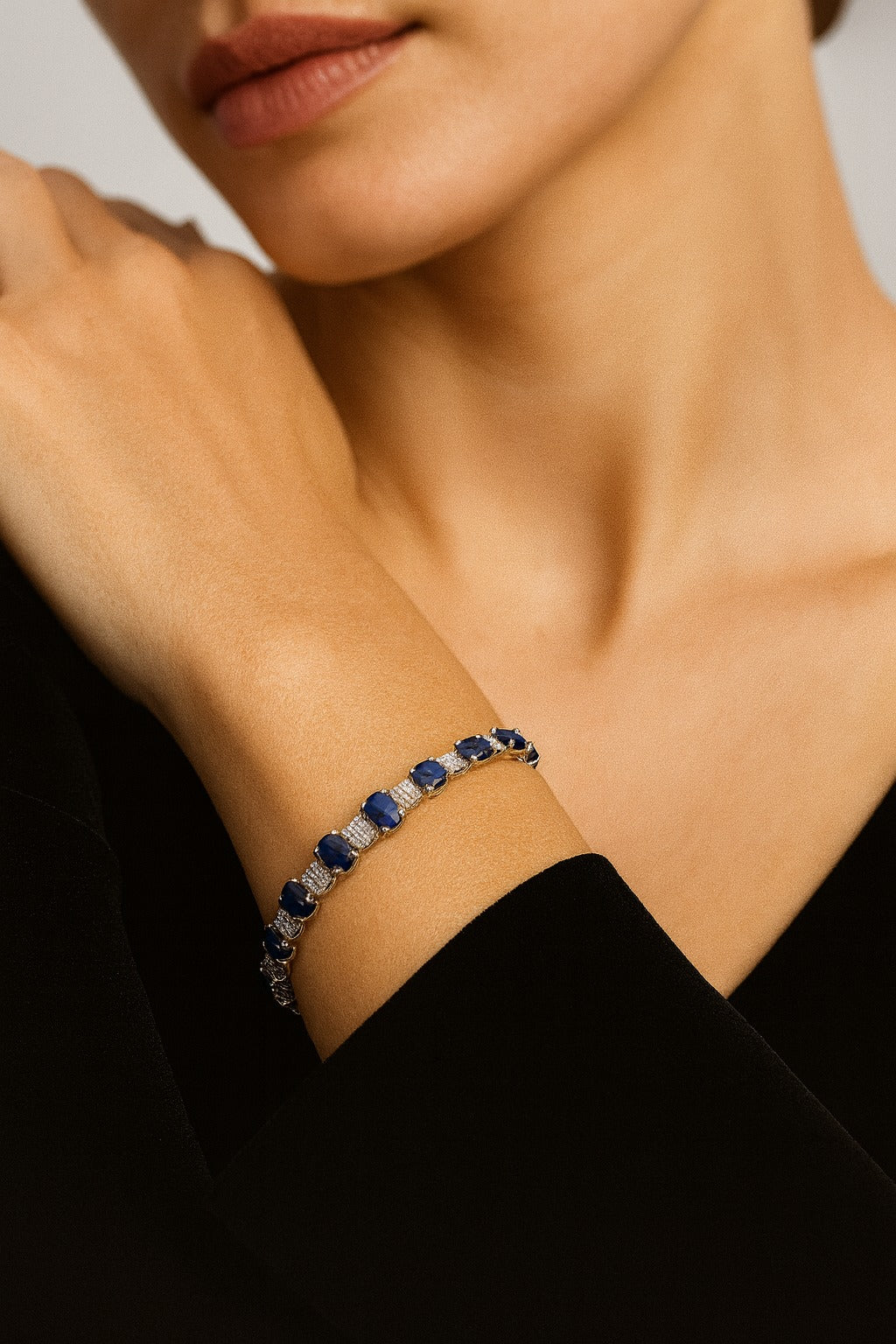 Sapphire & Diamond Tennis Bracelet in 18K White Gold