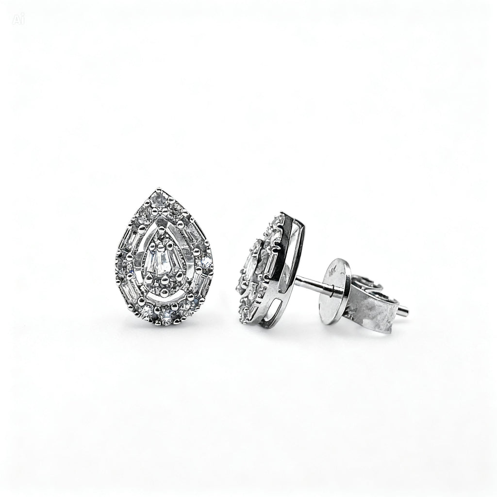 Pear Diamond Stud Earrings in 18K White Gold
