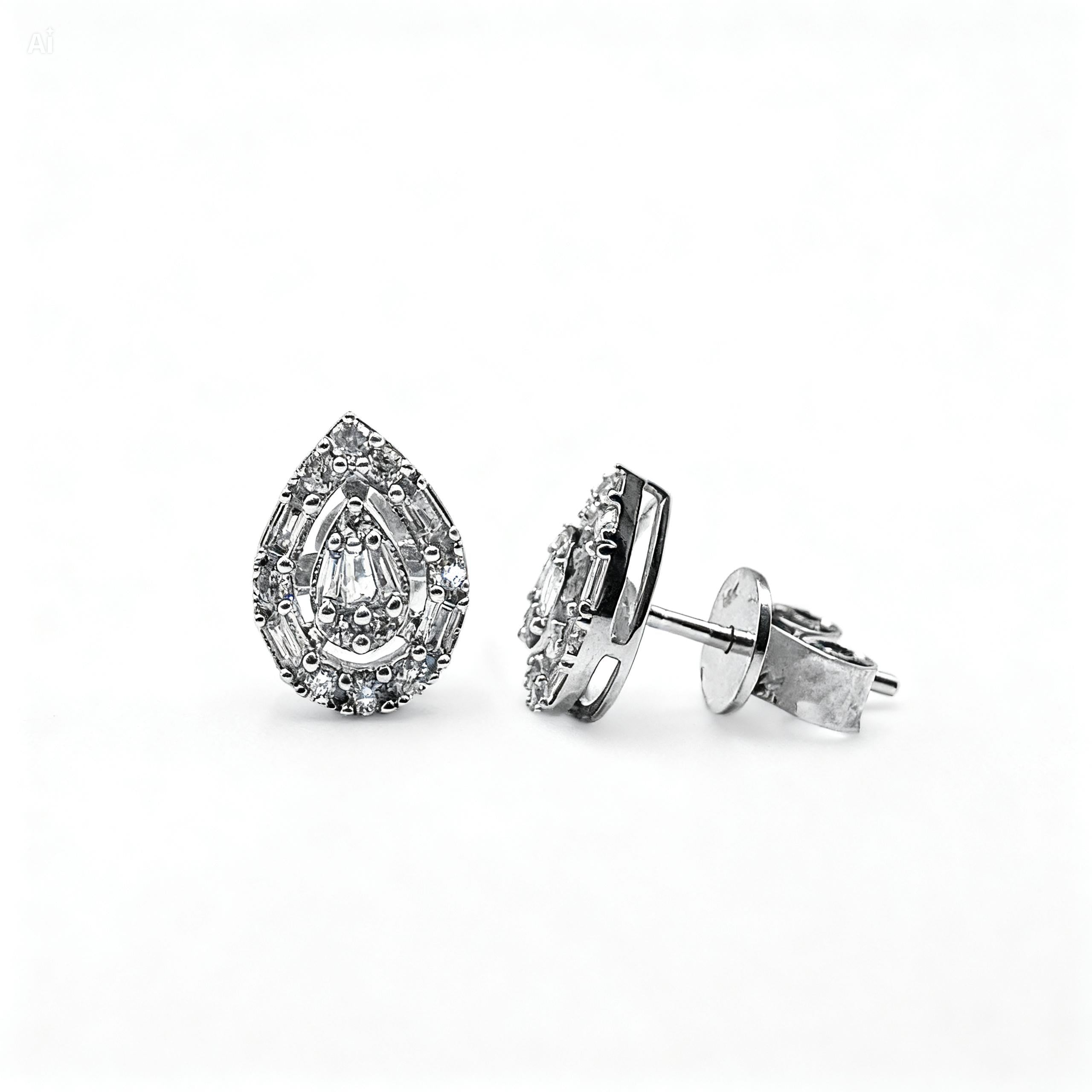 Pear Diamond Stud Earrings in 18K White Gold