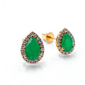 Pear Emerald & Diamond Halo Stud Earrings in 18K Yellow Gold