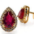 Pear Ruby & Diamond Stud Earrings in 18K Yellow Gold