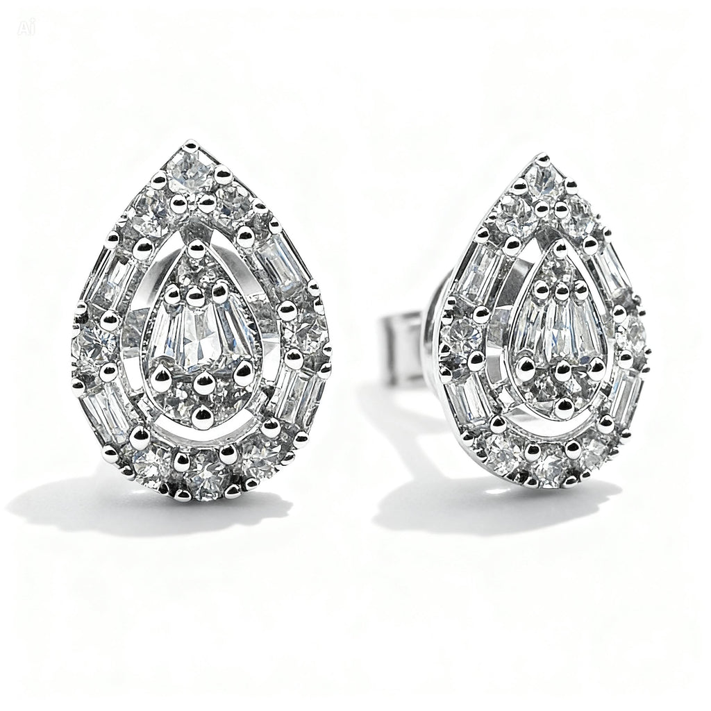 Pear Diamond Stud Earrings in 18K White Gold