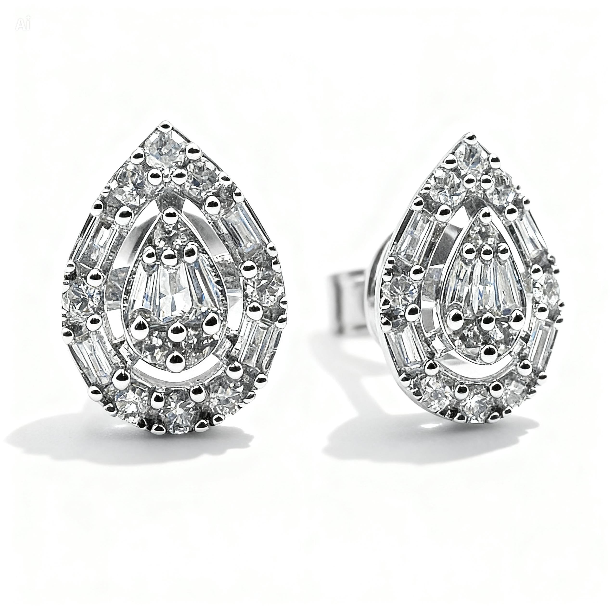 Pear Diamond Stud Earrings in 18K White Gold